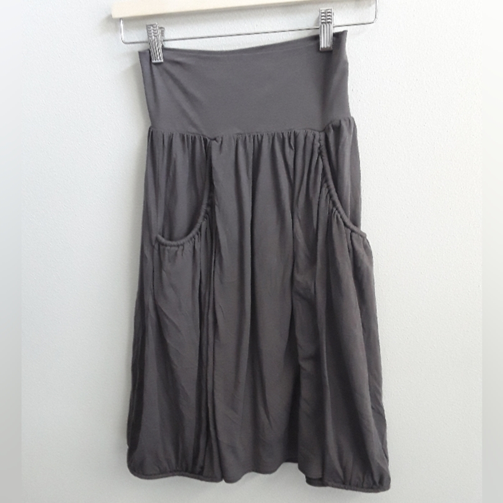 💚2/$25💚 Garnet Hill Gray Ruched Midi Skirt Pockets Wide Waist Womens XS